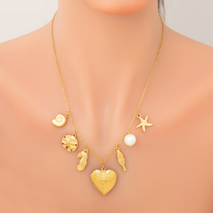 Collar con colgante de corazón chapado en oro de 18 quilates de acero inoxidable con dijes de perlas para mujer, regalo de joyería de moda - Product Image 2