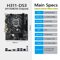 H311-DS3 BARU Dilengkapi TPM 2.0 Fisik Mendukung CPU Intel Generasi ke-6-9 2X DDR3 DIMM NVMe M2 SATA3.0 USB3.0 Motherboard H310