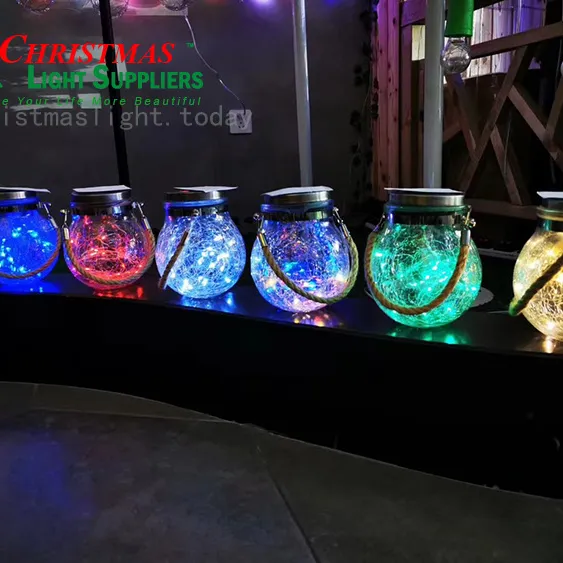 Hängende Solar LED Fee Kupfer Reis Mehrfarbige Lichter im Freien Cracked Antique Glass Ball Garden Wiederauf ladbare Girlande Jar