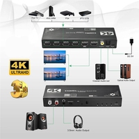 Commutateur HDMI JustLink 4K 4x2, séparateur 4 entrées 2 sorties avec ARC R/L 3,5 mm Aux Coaxial SPDIF Extracteur audio