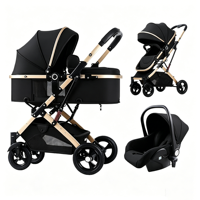 Poussette pour nouveau-né, chariot de bébé pour 0-36 mois, système de voyage pliable 3 en 1 avec cadre en alliage, poussette avec siège auto de sécurité