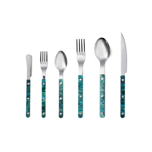 Juego de cubiertos de acero inoxidable con mango de mármol verde azulado, pulido a espejo, para el hogar, hotel, comedor occidental. - Product Image 5
