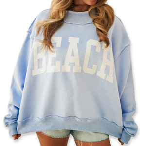Trendy Beach Graphic Print Mockneck Sweatshirts Varsity Block Letter <b>Pullover</b> Sweatshirt Youth Club Wear Cozy Winter <b>Jumpers</b> - Product Image 2
