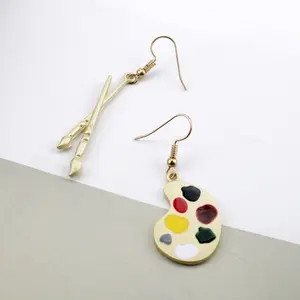 Anting-Anting Menjuntai Logam Asimetris, Anting-Anting Menjuntai, Kuas Cat Palet Warna-warni, Anting-Anting Menjuntai untuk Wanita