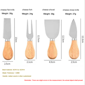 Raybin Acacia <span class=keywords><strong>Gourmet</strong></span> Set de 4 couteaux à fromage Couverts à fromage Set de couteaux à fromage en acier inoxydable avec manche en bois - Product Image 2