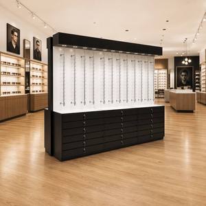 Vitrine d'exposition moderne personnalisée pour lunettes, présentoir suspendu pour opticien, éclairage LED au plafond, tiroirs de rangement verrouillables - Product Image 2