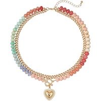 Collier en perles de résine colorées Dopamine avec pendentif cœur plaqué or, chaîne superposée pour femme, idéal pour les fêtes, la plage, les vacances, ou comme cadeau.
