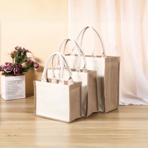 Personalized <strong>Custom</strong> Hand Painted <strong>Jute</strong> <strong>Tote</strong> <strong>Bag</strong> Blank Patchwork Cotton Linen Canvas Shopping Gift <strong>Bag</strong> for DIY <strong>Printing</strong> for Beach - Product Image 2