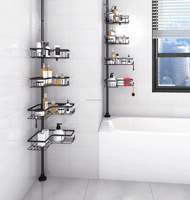 Étagère de douche d'angle télescopique à 4 niveaux avec paniers en maille en forme de L