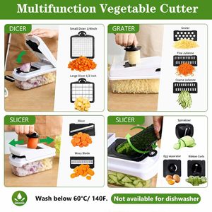 Gadget de cuisine, plusieurs spécifications. Coupe-légumes multifonctionnel manuel 22-en-1 à 8 lames, hachoir et trancheuse de légumes - Product Image 4