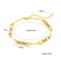 Bracelet unisexe DIY ajouré en acier inoxydable, best-seller transfrontalier, avec breloques carrées gravées au nom et diamants, style minimaliste