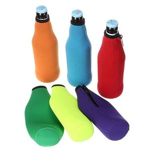 Promotional Hot Selling Foldable Neoprene Thermal Beer Holder Stubby Beer Wine <b>Bottle</b> Can Cooler Sleeve With Zipper - Product Image 5