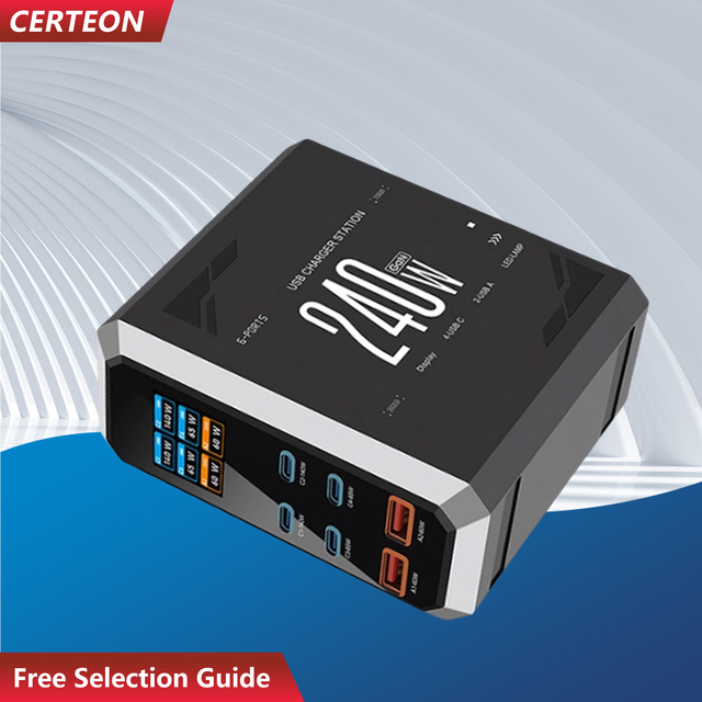 240W GaN Desktop Charging Station 6 Port USB C PD3.1 140W Fast Charger 4 USB C 2 USB A Laptop Power Adapter PD Charger