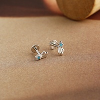 VEWANT Anting Tusuk Tulang Rawan Berlapis Emas 18K Rhodium Perak S925 Elegan dengan Batu Turquoise Bentuk Bintang Jatuh, Perhiasan Berkualitas