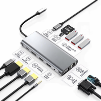 Hub USB C 11-Port 10Gbps, Docking Station Kecepatan Tinggi, Casing Logam Aluminium, Mendukung Micro SD 2.0, Langsung dari Pabrik