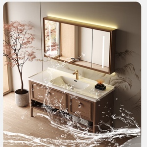 ตู้ห้องน้ำสีไม้แบบตั้งพื้นพร้อมอ่างล้างหน้าเซรามิกในตัว - Product Image 6