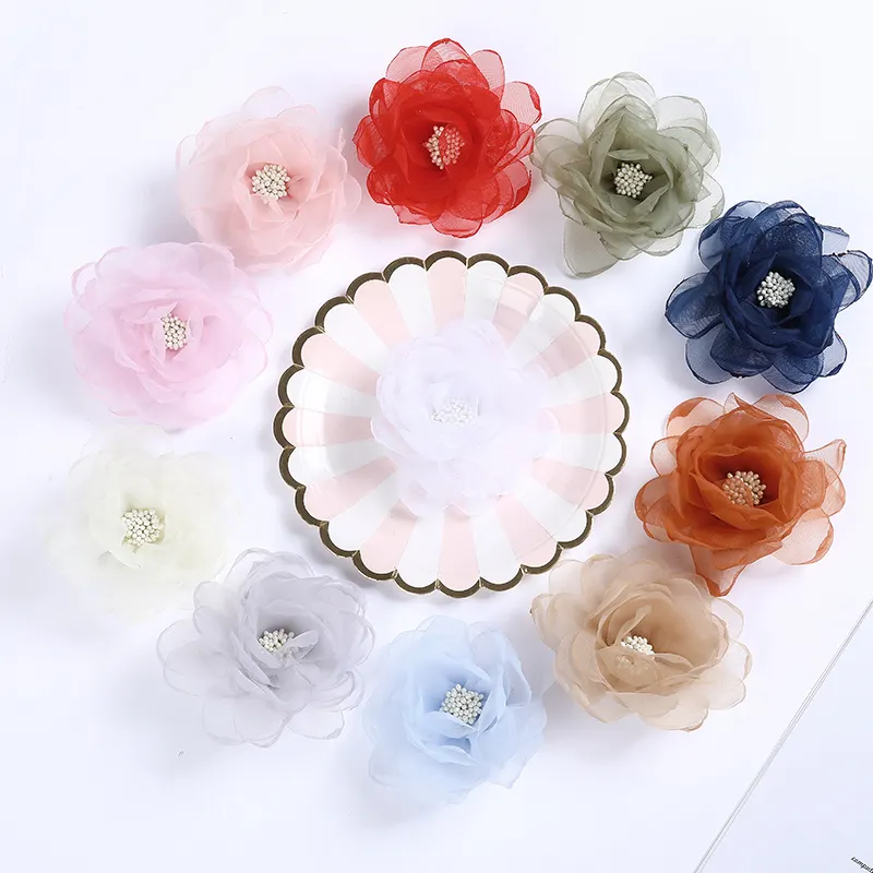 Suit Designer Headscarf Brooch und Pin OEM ODM Clasp Brooch Multicolor Flower Jewelry Alloy Fashionable Chiffon Flower <span class=keywords><strong>10</strong></span> Pcs