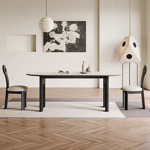 Table à manger rectangulaire en bois massif, plateau en pierre noire, design de luxe, usage domestique, haut de gamme - Product Image 4