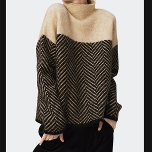 Maglione a <span class=keywords><strong>Collo</strong></span> <span class=keywords><strong>Alto</strong></span> in Misto Lana Coreano Invernale di Design Francese, Pullover Trendy Lavorato a Maglia, Versatile e Ampio con Motivo a Righe - Product Image 3