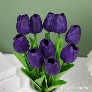 Mini-tulipes artificielles violettes en PU, décorations de mariage, ornements pour la maison, fleurs en soie, plantes artificielles - Product Image 1