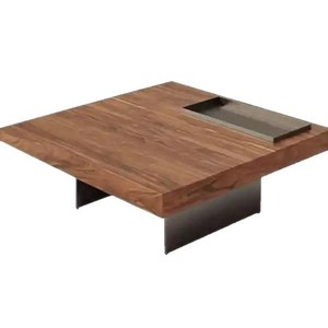 Mesa de Centro Cuadrada Minimalista Italiana, Madera de Nogal, 1m x 1m, Patas de Acero al Carbono, Estilo Moderno de Diseño - Product Image 4