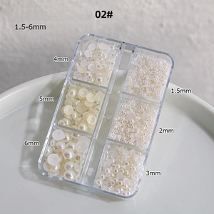 6 grilles de perles demi-rondes blanches ivoire de tailles variées, brillantes, pour la décoration des ongles et les accessoires de nail art - Product Image 2