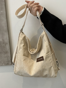 Bolsa de ombro feminina de veludo cotelê, macia, grande capacidade, bolsa casual para uso diário - Product Image 2