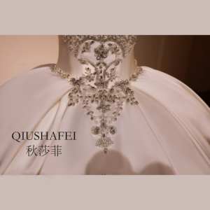 سلسلة القصر-فستان زفاف من الساتان مطرز بالخرز مثير منفوش مقاس كبير على شكل قلب دانتيل للكتف كريستال للأم العروس - Product Image 4