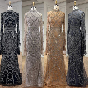 Abiti da sera con perline a sirena nera a maniche lunghe 2025 serena LA72316 eleganti abiti da festa da donna - Product Image 2