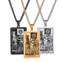 Pendentif Carte de Tarot Rider Waite Gravé au Laser Astrologie Divination Magie Amulette Bijoux en Acier Inoxydable Colliers pour Femmes et Hommes