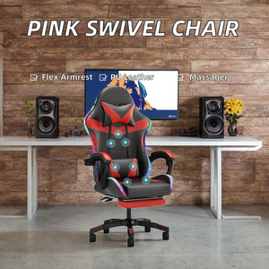 <span class=keywords><strong>Heerde</strong></span> Moderner Rosa Bürostuhl Ergonomischer Drehstuhl mit Massage, Verstellbarer Fußstütze, PU-Leder, Nylon-Basis, Höhenverstellbar, Gaming-Stuhl - Product Image 2