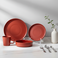Service de vaisselle classique de luxe en céramique, 4 pièces, en grès émaillé rouge, résistant au lave-vaisselle, au four et à la chaleur
