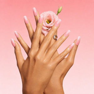 32 faux ongles à presser en ABS, rose corail ombré, forme trapèze, carrés effilés, longue durée, à coller, vente en gros - Product Image 1