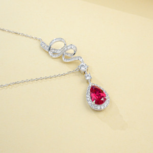 925 Sterling Silver Pear Cut Lab Grown <b>Ruby</b> Pendant <b>Necklace</b> Luxury Gemstone Fine Jewelry - Product Image 4