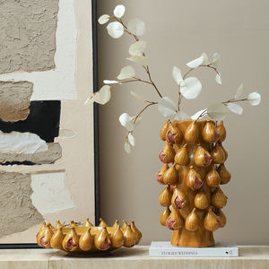 Vaso Decorativo Nórdico Flolenco em Cerâmica Amarela 3D, Ornamento para Mesa, Pratos de Arte para Decoração de Interiores - Product Image 3