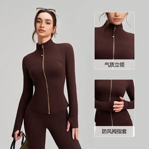 Veste de yoga respirante et ajustée pour femme <span class=keywords><strong>Lulus</strong></span> Sporty, manches longues avec trous pour <span class=keywords><strong>les</strong></span> pouces, col montant, idéale pour l'extérieur - Product Image 1