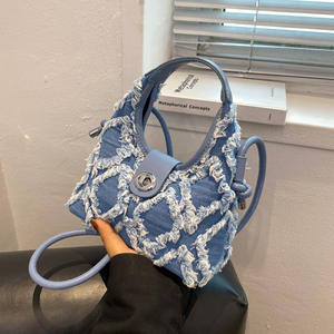 Fournisseur sac à bandoulière de mode Denim diamant treillis toile sac à main fourre-tout conception de niche femmes sacs à bandoulière pour dames travail bureau - Product Image 1