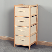 Commode en tissu avec cadre en bois, organisateur avec 4 tiroirs, tour de commode en tissu pour chambre à coucher