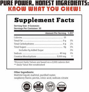 OEM/ODM Private Label Adult <b>Pre</b>-<b>workout</b> Creatine Monohydrate Gummies Candy Energy <b>Supplement</b> Sugar Free 60-count 2 Gummies Daily - Product Image 5