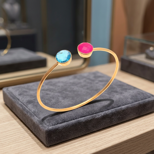 ต่างหูทำมือจากสแตนเลสประดับอัญมณี ชุบทอง 14k กำไลข้อมือแฟชั่น - Product Image 2