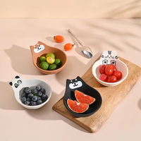 Petits bols à sauce en silicone au design coréen de dessin animé, avec couvercles antidérapants, mignons, noirs et kaki