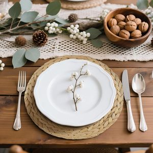 Sous-assiettes en rotin, sets de table en jonc de mer, sets de table tissés, assiettes de présentation en rotin, sets de table ronds en rotin, sets de table ronds tissés - Product Image 4