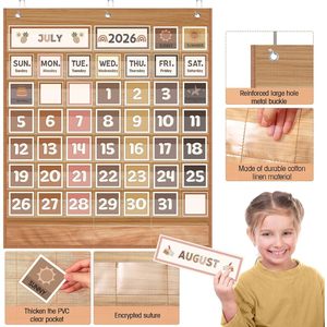 Juego de tableros de bolsillo con calendario para el aula, 120 tarjetas, clima, estaciones, festivales, gestión del tiempo, regreso a la escuela - Product Image 1