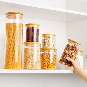 Pot à épices moderne en verre avec couvercle en bambou et design multifonctionnel détachable pour la cuisine domestique, le stockage alimentaire, les fêtes et les occasions de remise de diplôme - Product Image 2