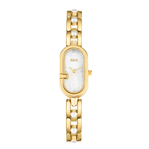 Montre-bracelet à chaîne ovale avec perle, design élégant, pour femme, montre à quartz tendance - Product Image 4