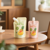 Pochettes souples personnalisées écologiques en plastique de qualité alimentaire 100ml 250ml pour jus de fruits ananas mangue biologique, lait, boissons liquides et café avec bec verseur
