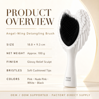 Peigne de coiffure massant à coussin d'air en plastique pour femmes, en forme d'ange, mignon, double usage pour cheveux secs et humides, design aile style reine