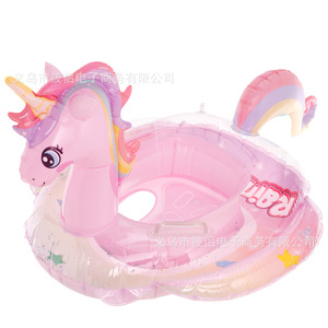 Flotador inflable con forma de caballo arcoíris, diseño de unicornio, para bebés, asiento para piscina, anillo de natación para niños - Product Image 5