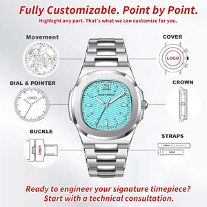 Montre à quartz pour homme de luxe, classique, de marque, en acier inoxydable, bracelet carré, logo personnalisé, OEM, étanche, marque privée - Product Image 2