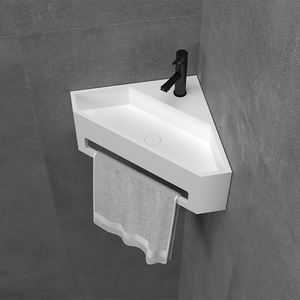Fregadero de esquina triangular de superficie sólida, lavabo de pared de tamaño pequeño para Baño - Product Image 3
